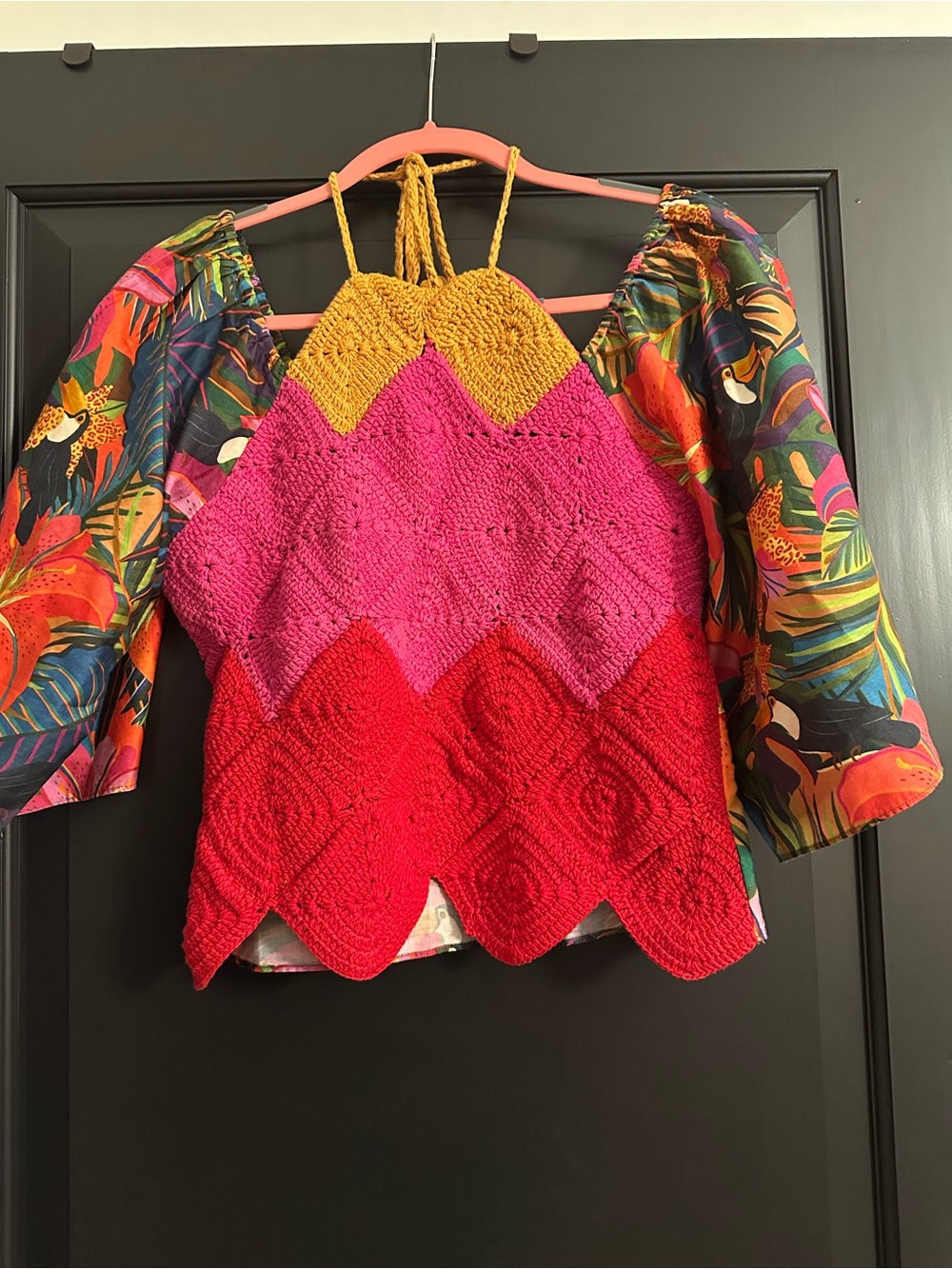 NWT Farm Rio Multicolor Crochet Halter Top - Red, Pink & Mustard